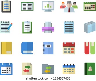 Color flat icon set team flat vector, clipboard, calendar, notebook, computer chart, sticker, printer, book, notepad, file sharing