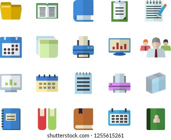 Color flat icon set team flat vector, calendar, clipboard, notebook, computer chart, file, sticker, printer, book, notepad, textbook