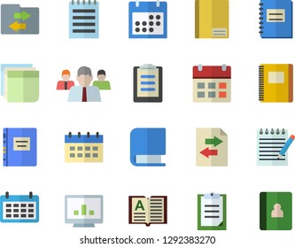 Color flat icon set team flat vector, calendar, clipboard, notebook, computer chart, sticker, book, notepad, textbook, file sharing