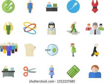 Color flat icon set team flat vector, gestation, nurse, breast, sperm, artificial insemination, office worker, businessman, swimsuit, hoop, size, lose weight, hike fector, inflatable mattress, user