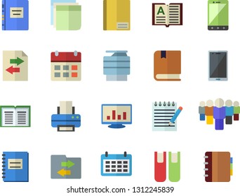 Color Flat Icon Set Team Flat Vector, Calendar, Notebook, Computer Chart, Sticker, Printer, Copy Machine, Book, Notepad, Textbook, File Sharing, Mobile