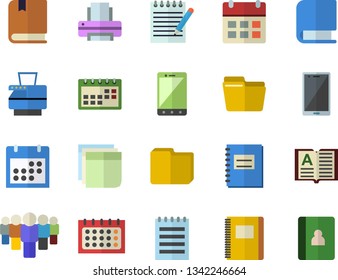 Color Flat Icon Set Team Flat Vector, Calendar, Notebook, Computer File, Sticker, Printer, Copy Machine, Book, Notepad, Textbook, Mobile