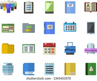 Color Flat Icon Set Team Flat Vector, Calendar, Clipboard, Notebook, Computer File, Printer, Copy Machine, Book, Notepad, Textbook, Sharing, Mobile