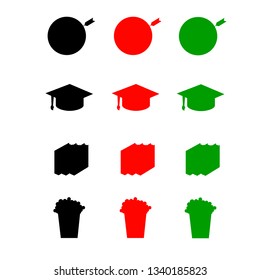 Color flat icon set - textbooks flat vector, book, notebook, popcorn