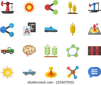 Color flat icon set tile flat vector, warm floor, ear, pickup truck, oil pumping, laser, molecules, molecule, brain, sneakers, sun fector, translate, chat