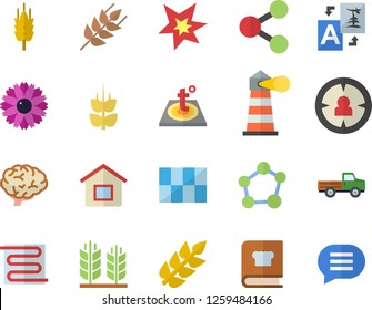 Color flat icon set tile flat vector, warm floor, cookbook, ear, pickup truck, flower, lighthouse, target audience, molecules, molecule, spark, brain, house, translate, chat