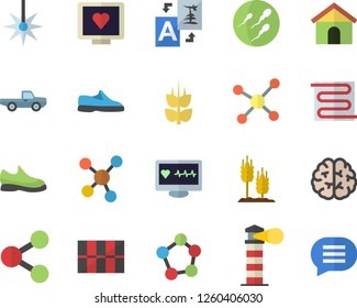 Color flat icon set tile flat vector, warm floor, ear, pickup truck, laser, lighthouse, molecules, computer diagnostics of health, sperm, molecule, brain, sneakers, house, translate, chat