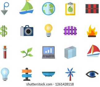 Color flat icon set tile flat vector, construction plummet, windmill, fence, bonfire, tree leaf, earth, dollar, sailboat, blood test, sticker, bulb, computer, diet, sea beach fector, camera, pointer
