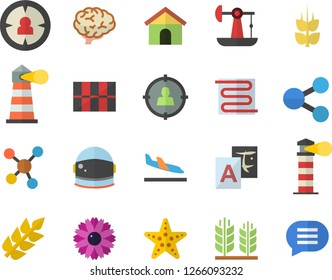 Color flat icon set tile flat vector, warm floor, ear, flower, oil pumping, lighthouse, target audience, molecules, brain, astronaut helmet fector, arrival, starfish, house, translate, chat