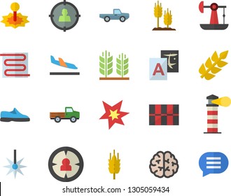 Color flat icon set tile flat vector, warm floor, ear, pickup truck, oil pumping, laser, lighthouse, target audience, spark, brain, sneakers, arrival fector, translate, chat