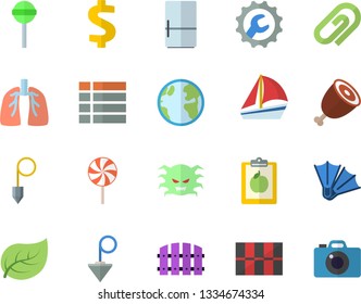 Color flat icon set tile flat vector, repair, construction plummet, fridge, ham, lollipop, fence, tree leaf, earth, dollar, sailboat, virus, lungs, diet, flippers fector, menu, clip, camera