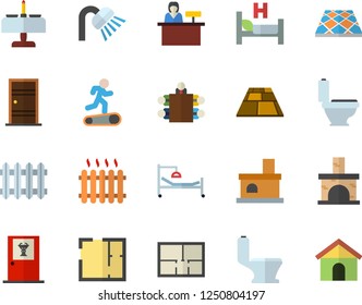 Color flat icon set toilet flat vector, shower, house layout, Entrance door, flooring, fireplace, radiator, hospital bed, meeting, Treadmill, romantic dinner fector, doctor's office, reception desk