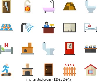 Color flat icon set toilet flat vector, shower, house layout, Entrance door, flooring, fireplace, radiator, hospital bed, meeting, Treadmill, doctor's office fector, reception desk, do not disturb