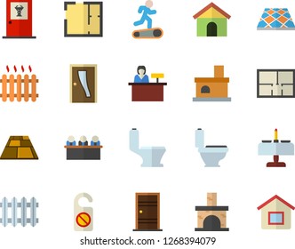 Color Flat Icon Set Toilet Flat Vector, House Layout, Entrance Door, Flooring, Fireplace, Radiator, Meeting, Treadmill, Romantic Dinner Fector, Doctor's Office, Reception Desk, Do Not Disturb