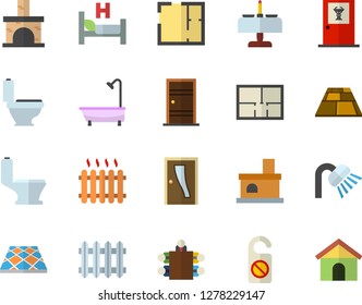 Color Flat Icon Set Toilet Flat Vector, Shower, House Layout, Entrance Door, Flooring, Fireplace, Radiator, Hospital Bed, Meeting, Romantic Dinner Fector, Doctor's Office, Do Not Disturb