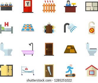 Color Flat Icon Set Toilet Flat Vector, Shower, House Layout, Entrance Door, Flooring, Radiator, Hospital Bed, Meeting, Treadmill, Doctor's Office Fector, Reception Desk, Do Not Disturb