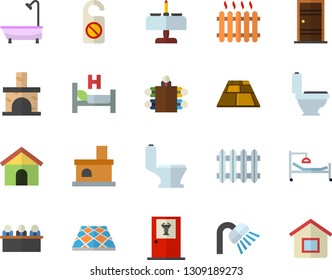 Color Flat Icon Set Toilet Flat Vector, Shower, Entrance Door, Flooring, Fireplace, Radiator, Hospital Bed, Meeting, Romantic Dinner Vector, Doctor's Office, Do Not Disturb, House