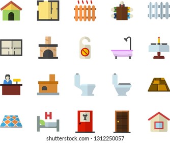 Color flat icon set toilet flat vector, shower, house layout, Entrance door, flooring, fireplace, radiator, hospital bed, meeting, romantic dinner fector, doctor's office, reception desk