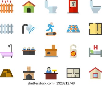 Color Flat Icon Set Toilet Flat Vector, Shower, House Layout, Flooring, Fireplace, Radiator, Hospital Bed, Meeting, Treadmill, Doctor's Office Fector, Reception Desk, Do Not Disturb