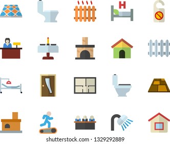 Color Flat Icon Set Toilet Flat Vector, Shower, House Layout, Entrance Door, Flooring, Fireplace, Radiator, Hospital Bed, Meeting, Treadmill, Romantic Dinner Fector, Reception Desk, Do Not Disturb