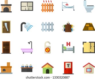 Color Flat Icon Set Toilet Flat Vector, Shower, House Layout, Entrance Door, Flooring, Fireplace, Radiator, Hospital Bed, Meeting, Doctor's Office Fector, Do Not Disturb