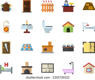 Color Flat Icon Set Toilet Flat Vector, Shower, House Layout, Entrance Door, Flooring, Fireplace, Radiator, Hospital Bed, Meeting, Romantic Dinner Fector, Reception Desk, Do Not Disturb