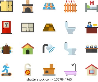 Color Flat Icon Set Toilet Flat Vector, Shower, House Layout, Flooring, Fireplace, Radiator, Hospital Bed, Meeting, Treadmill, Doctor's Office Fector, Reception Desk, Do Not Disturb