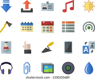 Color flat icon set trowel flat vector, ax, sun, gallery, menu, broadcast, download, upload, translate, clip, badge, calendar, mobile, indicate, target, note, headset, drop