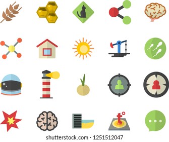 Color flat icon set warm floor flat vector, ear, onion, honeycomb, oil pumping, lighthouse, target audience, molecules, sperm, molecule, spark, brain, astronaut helmet fector, hotel first line, sun