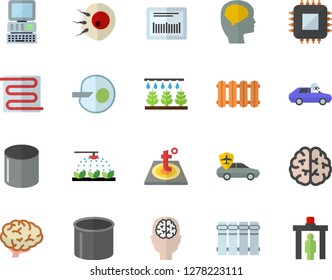 Color flat icon set warm floor flat vector, heating batteries, sprinkling machine, autopilot, pipe production, motherboard, barcode, artificial insemination, computer, brain, fector, control gate