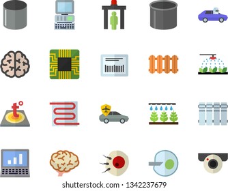 Color flat icon set warm floor flat vector, heating batteries, sprinkling machine, autopilot, pipe production, motherboard, barcode, artificial insemination, computer, brain, control gate fector