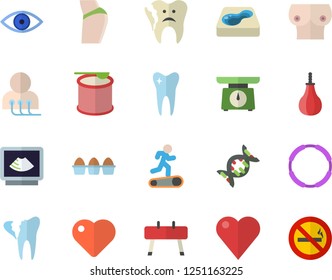 Color flat icon set weighing machine flat vector, egg, pool, heart, eye, diagnostics, ultrasound, breast, tooth, broken, dna, buttocks, sports equipment horse, pear, Treadmill, steroids, hoop