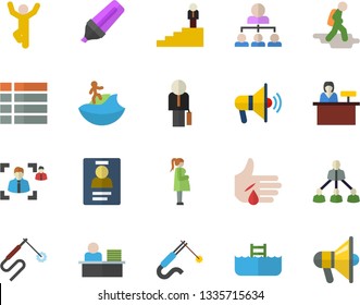 Color flat icon set welding flat vector, marker, injury, gestation, recruitment, badge, office worker, hierarchy, businessman, career ladder, gymnastics, hike fector, surfing, pool, mouthpiece, menu