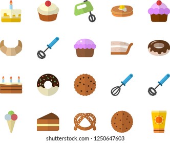 Color flat icon set whisk flat vector, mixer, biscuit, pancakes, bagel, croissant, cake, cupcake, piece of, donut, ice cream, sun protection fector