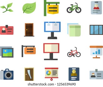 Color flat icon set window flat vector, Entrance door, tree leaf, signboard, billboard, chart, badge, sticker, bicycle, fector, camera, gallery