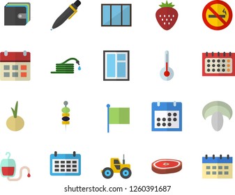 Color Flat Icon Set Window Flat Vector, Temperature, Mushroom, Chop, Onion, Strawberry, Canape, Tractor, Hose, Purse, Flag, Calendar, Blood Transfusion, Pen, No Smoking Fector