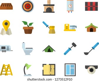 Color flat icon set window flat vector, ladder, toilet, house layout, tile, brick, boiler, ladle, meat hammer, turk, induction cooker, food processor, home plant, fireplace, location, reading lamp