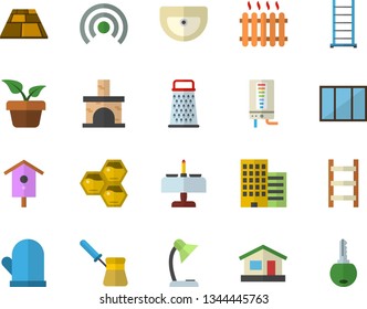 Color flat icon set window flat vector, ladder, sink, skyscraper, flooring, boiler, potholder, turk, grater, honeycomb, nesting box, home plant, house, fireplace, radiator, reading lamp, broadcast