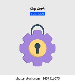 color flat icon symbol, cog lock concept, digital technology, security, padlock, safety, database, server, system, Isolated vector design