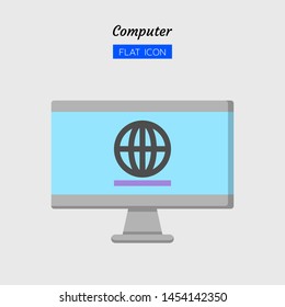 color flat icon symbol, computer screen and internet website concept, digital technology, electronic, multimedia, data, Isolated vector design