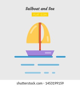 color flat icon symbol, sailboat and sea concept, Isolated vector design 