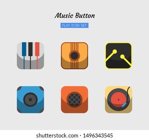 color flat icon symbol set, music equipment in square concept, Isolated vector design
