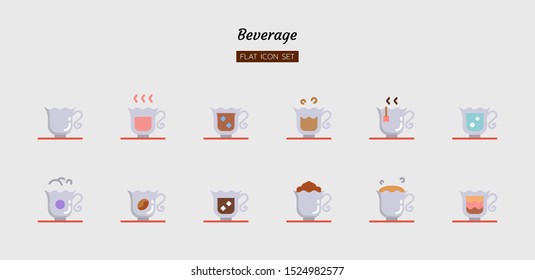 color flat icon symbol set, drink beverage concept, cafe, coffee, water, glass, Isolated vector design