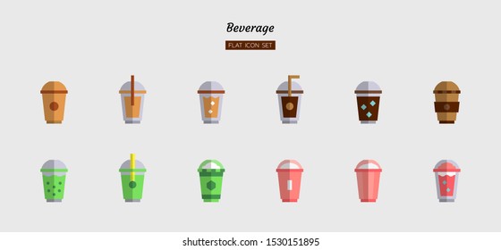 color flat icon symbol set, drink beverage concept, cafe, cup, coffee, tea, Isolated vector design