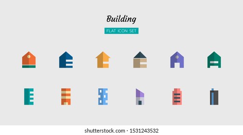 color flat icon symbol set, architecture building concept, office, home, property, condo, residential, Isolated vector design