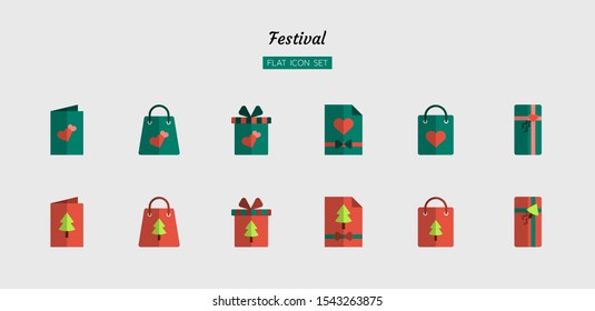 color flat icon symbol set, festival celebration concept, christmas, new year, gift, Isolated vector design