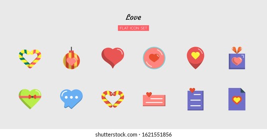 color flat icon symbol set, festival celebration concept, happy valentine's day, heart love,  Isolated vector design