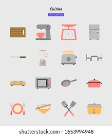 color flat icon symbol set, cuisine concept, kitchen, kitchenware, Isolated vector design