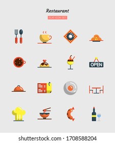 color flat icon symbol set, restaurant concept, food, drink, Isolated vector design