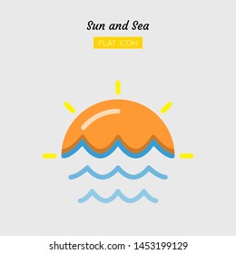 color flat icon symbol, sunrise sunset and sea concept, Isolated vector design 